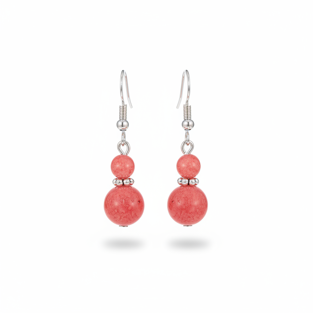 Red Jade & Silvertone ‌Gourd-Shape Hook Earrings