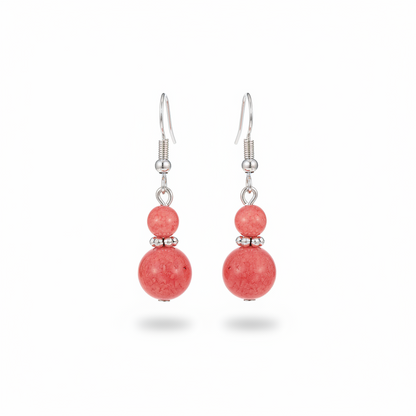 Red Jade & Silvertone ‌Gourd-Shape Hook Earrings
