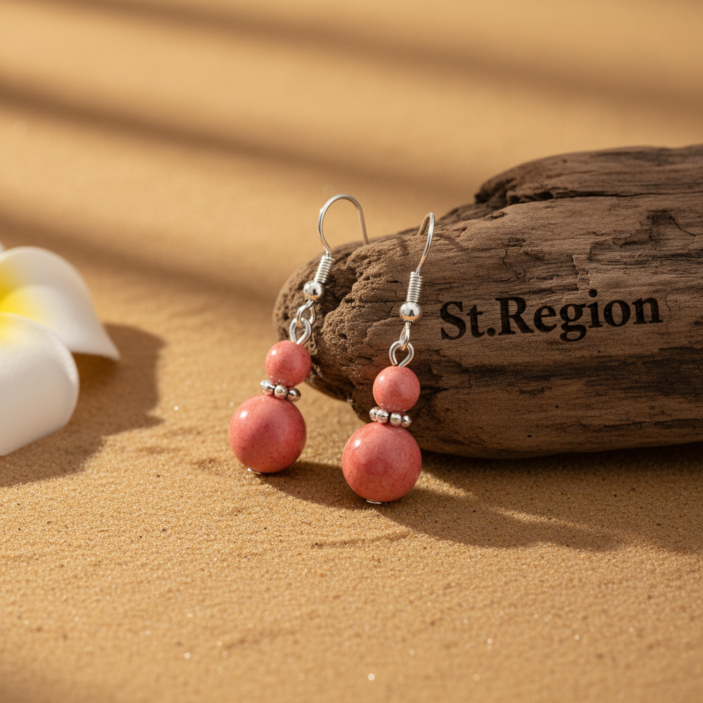 Red Jade & Silvertone ‌Gourd-Shape Hook Earrings