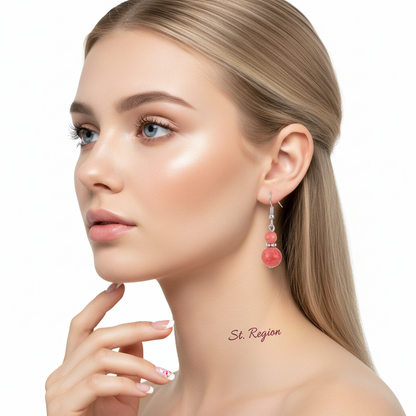 Red Jade & Silvertone ‌Gourd-Shape Hook Earrings