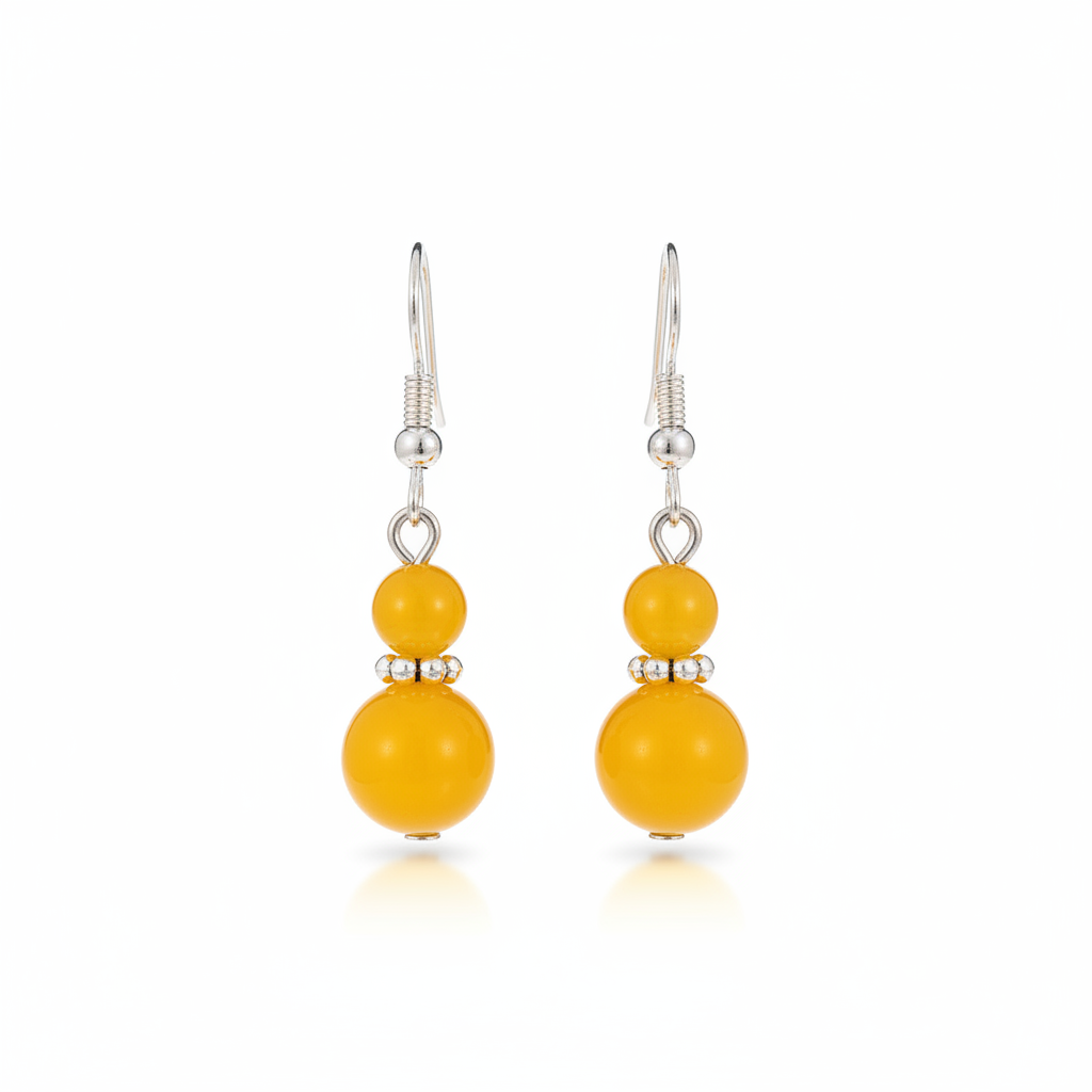 Yellow Jade & Silvertone ‌Gourd-Shape Hook Earrings
