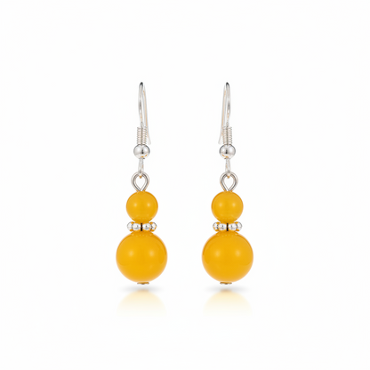 Yellow Jade & Silvertone ‌Gourd-Shape Hook Earrings