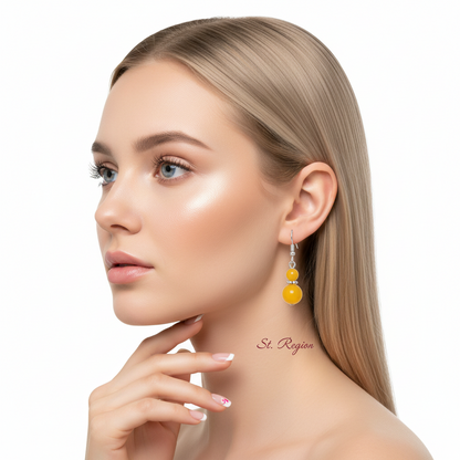 Yellow Jade & Silvertone ‌Gourd-Shape Hook Earrings