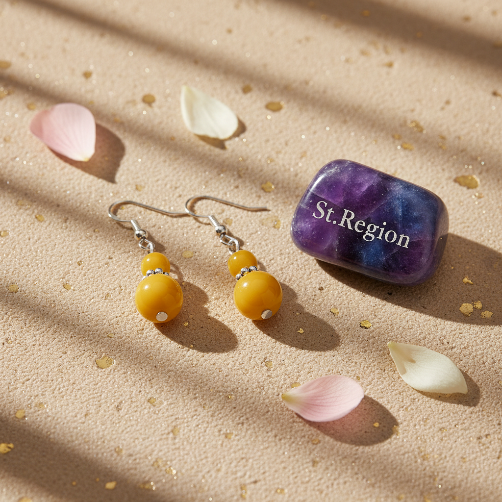Yellow Jade & Silvertone ‌Gourd-Shape Hook Earrings