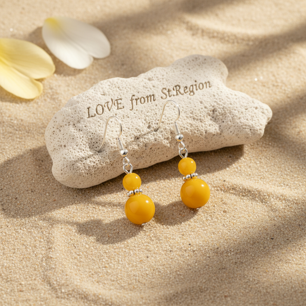 Yellow Jade & Silvertone ‌Gourd-Shape Hook Earrings