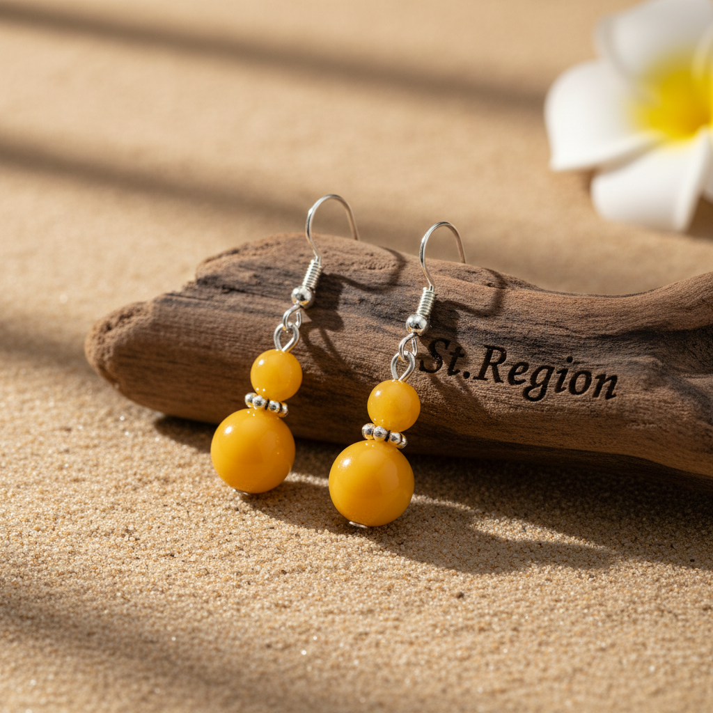 Yellow Jade & Silvertone ‌Gourd-Shape Hook Earrings