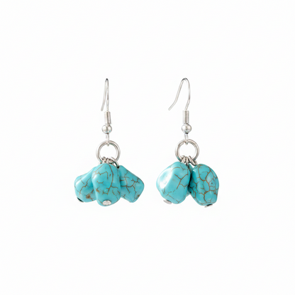Turqouise & Silvertone Cube Cluster Hook Earrings