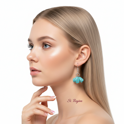 Turqouise & Silvertone Cube Cluster Hook Earrings