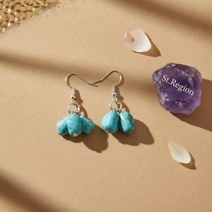 Turqouise & Silvertone Cube Cluster Hook Earrings
