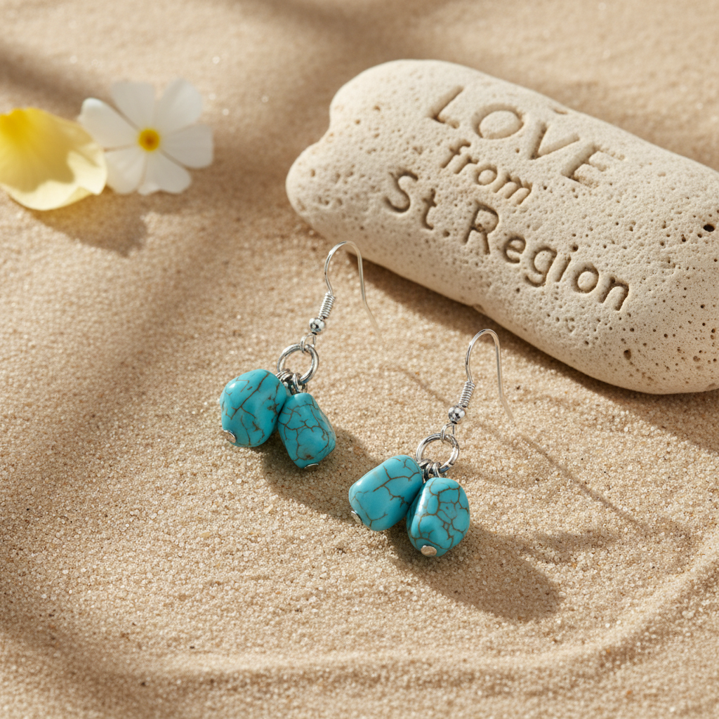 Turqouise & Silvertone Cube Cluster Hook Earrings