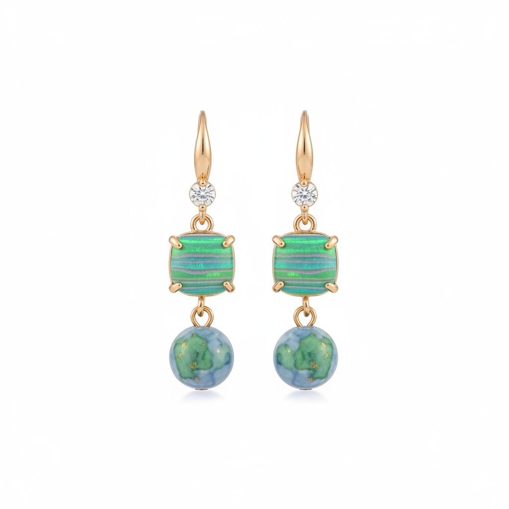 Blue Resin & Cubic Zirconia Goldtone Cushion Ball Hook Earrings