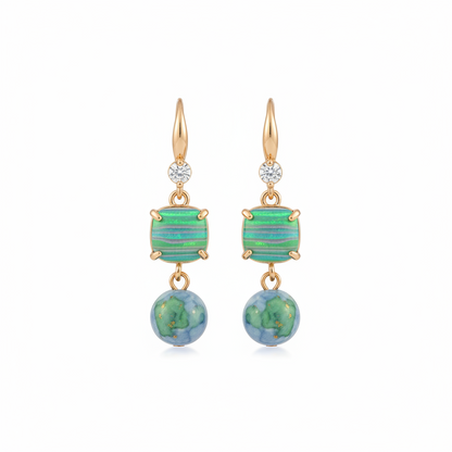 Blue Resin & Cubic Zirconia Goldtone Cushion Ball Hook Earrings