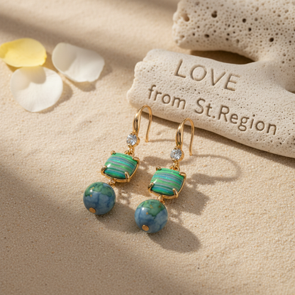 Blue Resin & Cubic Zirconia Goldtone Cushion Ball Hook Earrings