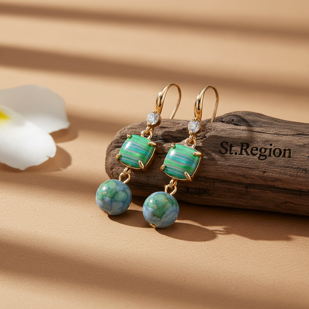 Blue Resin & Cubic Zirconia Goldtone Cushion Ball Hook Earrings