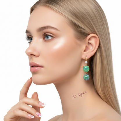 Blue Resin & Cubic Zirconia Goldtone Cushion Ball Hook Earrings