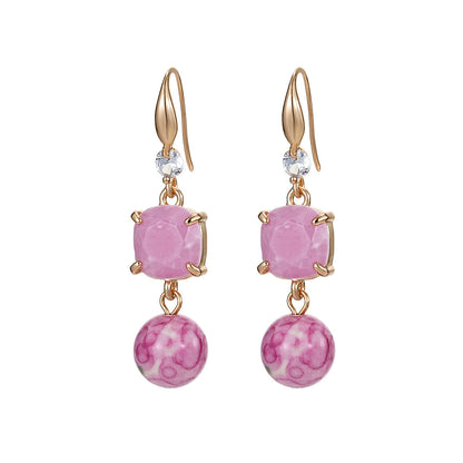 Pink Resin & Cubic Zirconia Goldtone Cushion Ball Hook Earrings