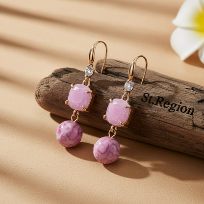 Pink Resin & Cubic Zirconia Goldtone Cushion Ball Hook Earrings