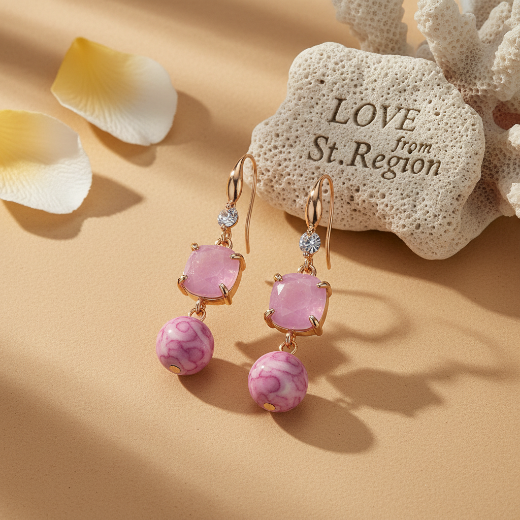 Pink Resin & Cubic Zirconia Goldtone Cushion Ball Hook Earrings