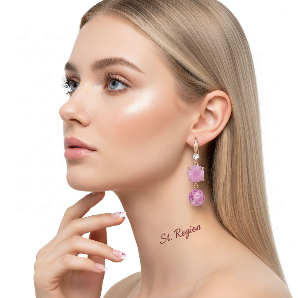 Pink Resin & Cubic Zirconia Goldtone Cushion Ball Hook Earrings