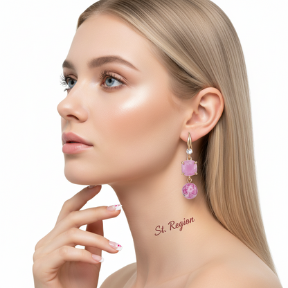 Pink Resin & Cubic Zirconia Goldtone Cushion Ball Hook Earrings