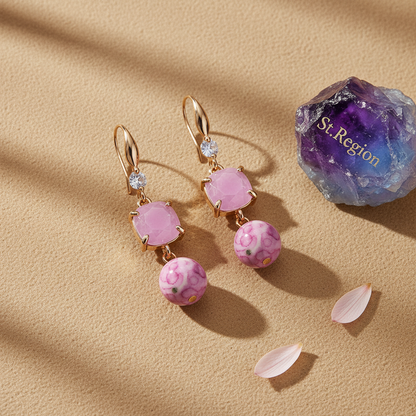 Pink Resin & Cubic Zirconia Goldtone Cushion Ball Hook Earrings