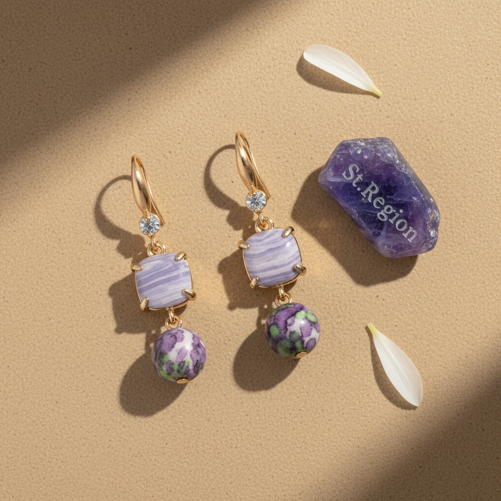 Purple Resin & Cubic Zirconia Goldtone Cushion Ball Hook Earrings