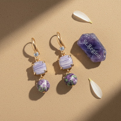 Purple Resin & Cubic Zirconia Goldtone Cushion Ball Hook Earrings