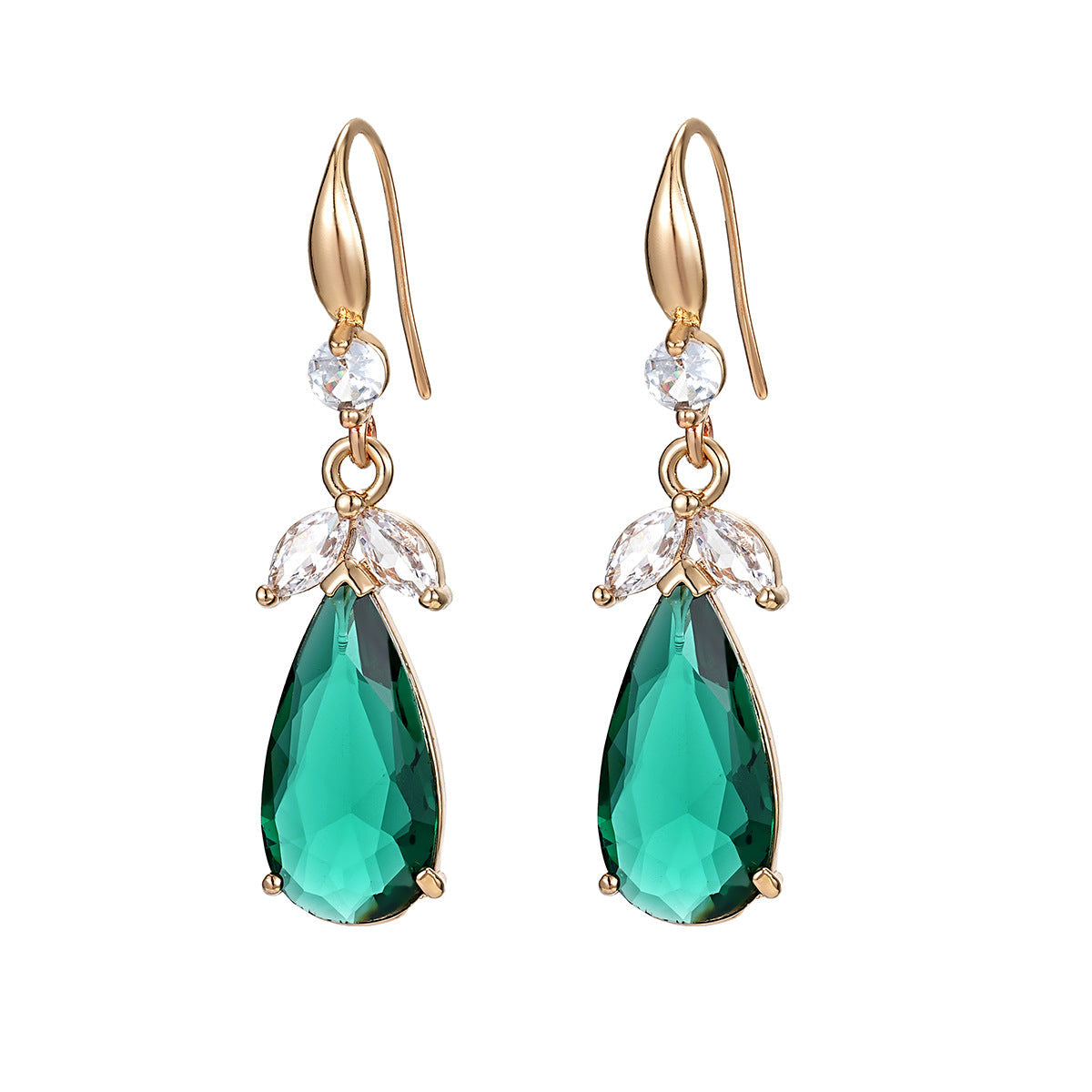 Green Crystal & Cubic Zirconia Goldtone Flower Drop Earrings
