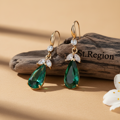 Green Crystal & Cubic Zirconia Goldtone Flower Drop Earrings