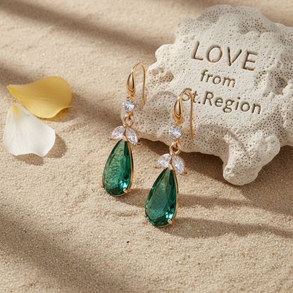 Green Crystal & Cubic Zirconia Goldtone Flower Drop Earrings