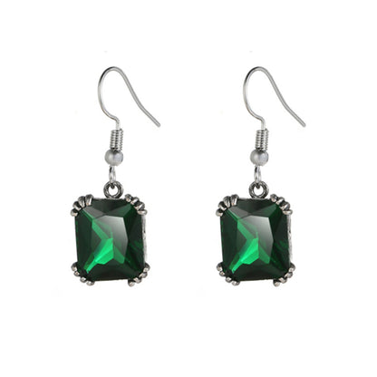 Green Crystal & Silvertone Princess-Cut Drop Earrings