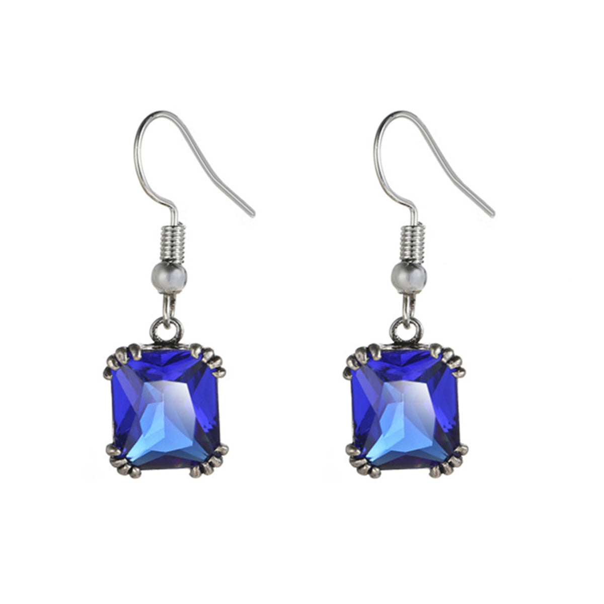Navy Crystal & Silvertone Princess-Cut Drop Earrings