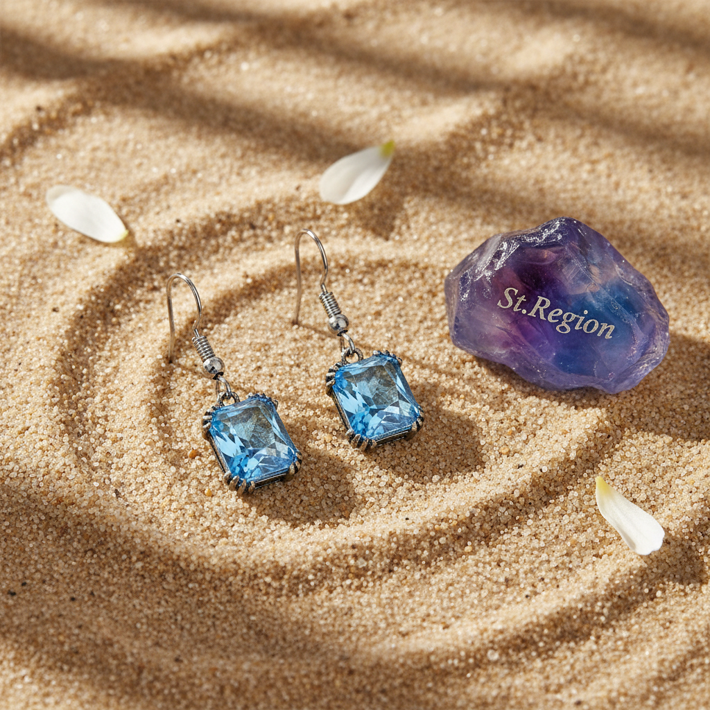 Sea Blue Crystal & Silvertone Princess-Cut Drop Earrings