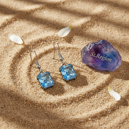 Sea Blue Crystal & Silvertone Princess-Cut Drop Earrings