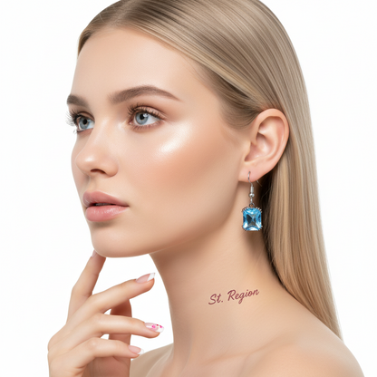 Sea Blue Crystal & Silvertone Princess-Cut Drop Earrings