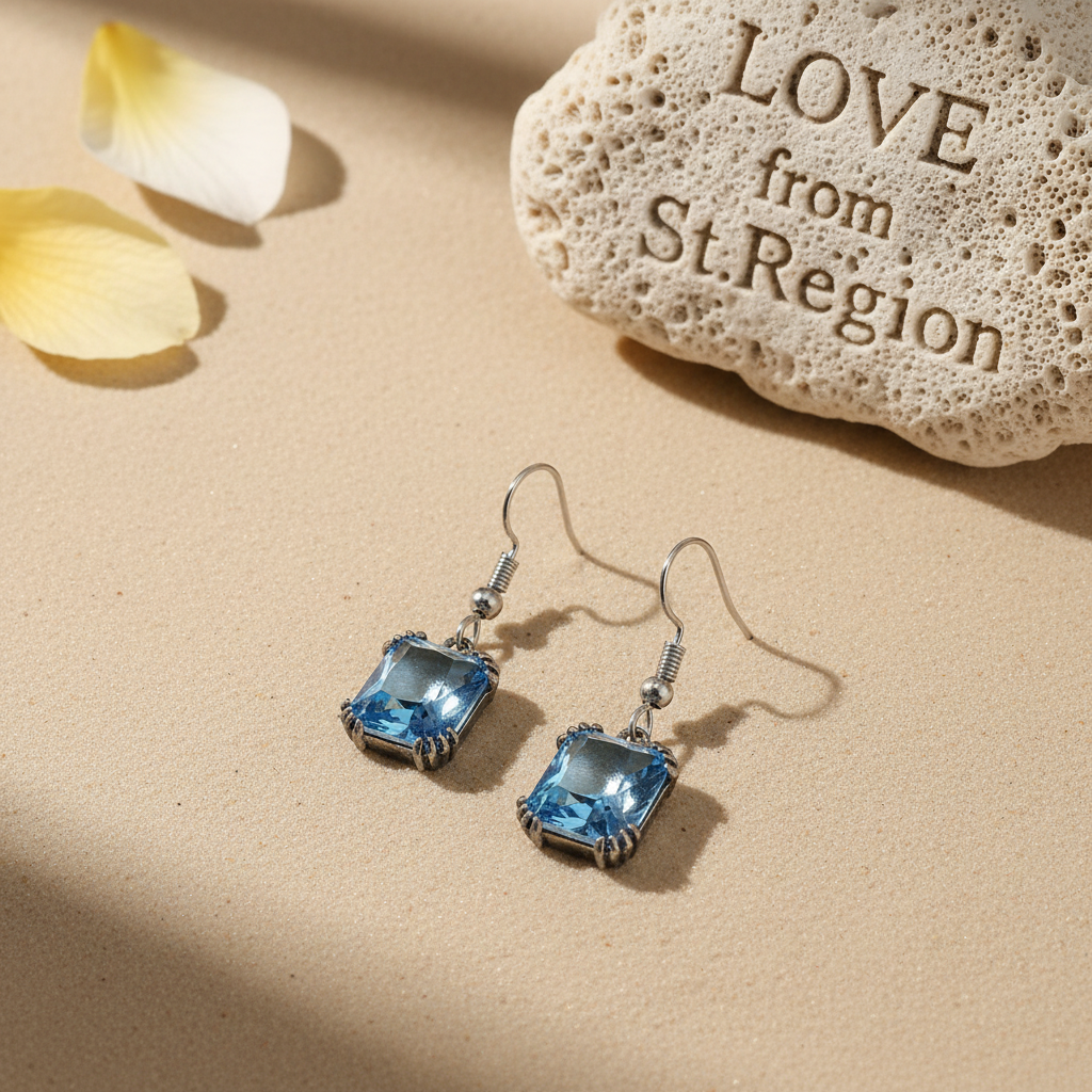 Sea Blue Crystal & Silvertone Princess-Cut Drop Earrings