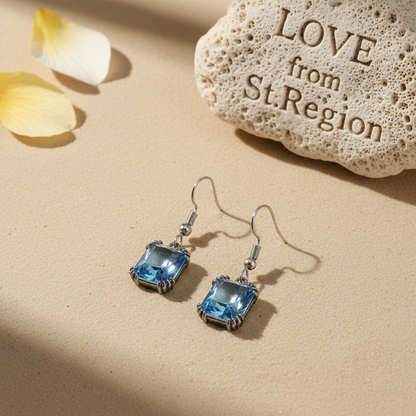 Sea Blue Crystal & Silvertone Princess-Cut Drop Earrings