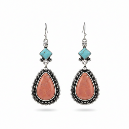 Turquoise & Silvertone Drop Earrings
