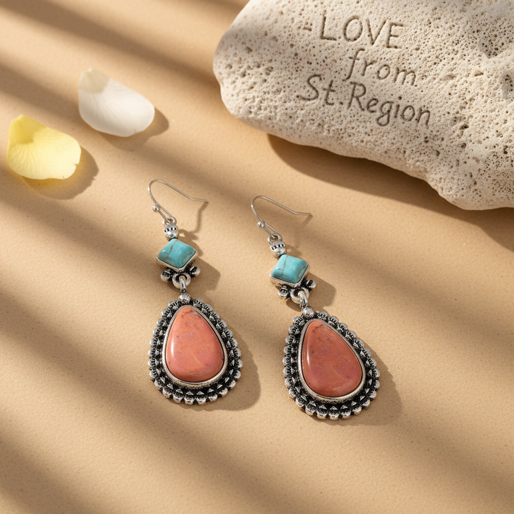 Turquoise & Silvertone Drop Earrings