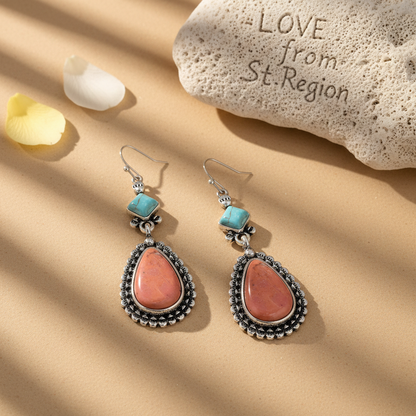 Turquoise & Silvertone Drop Earrings