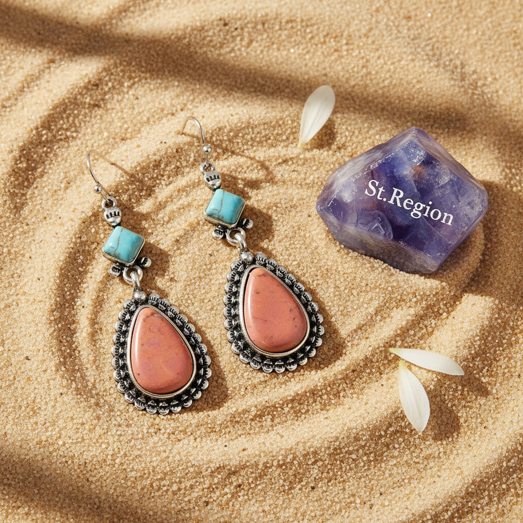 Turquoise & Silvertone Drop Earrings