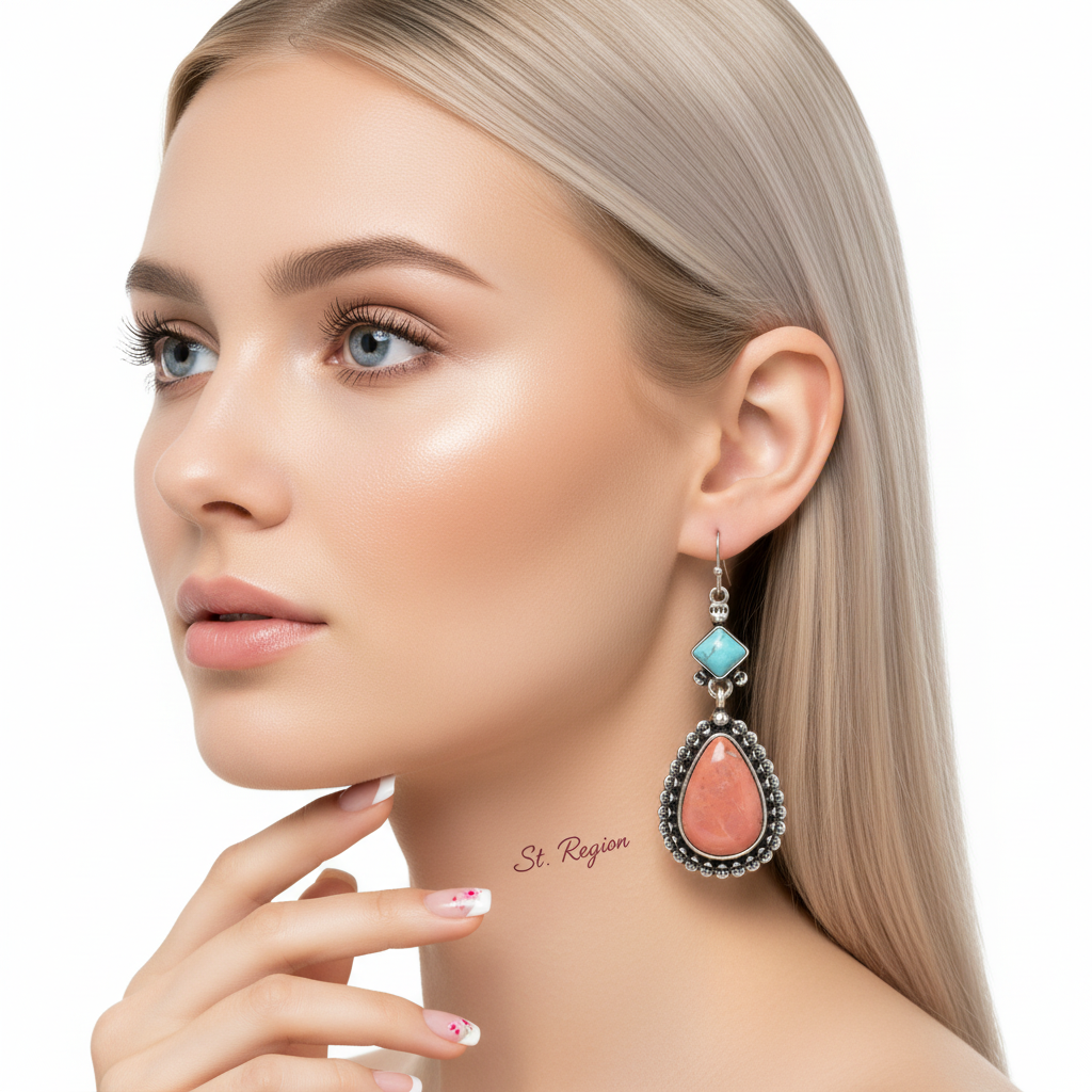 Turquoise & Silvertone Drop Earrings