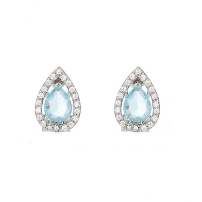Blue Topaz & Cubic Zirconia Silvertone Hola Drop Huggie Earrings
