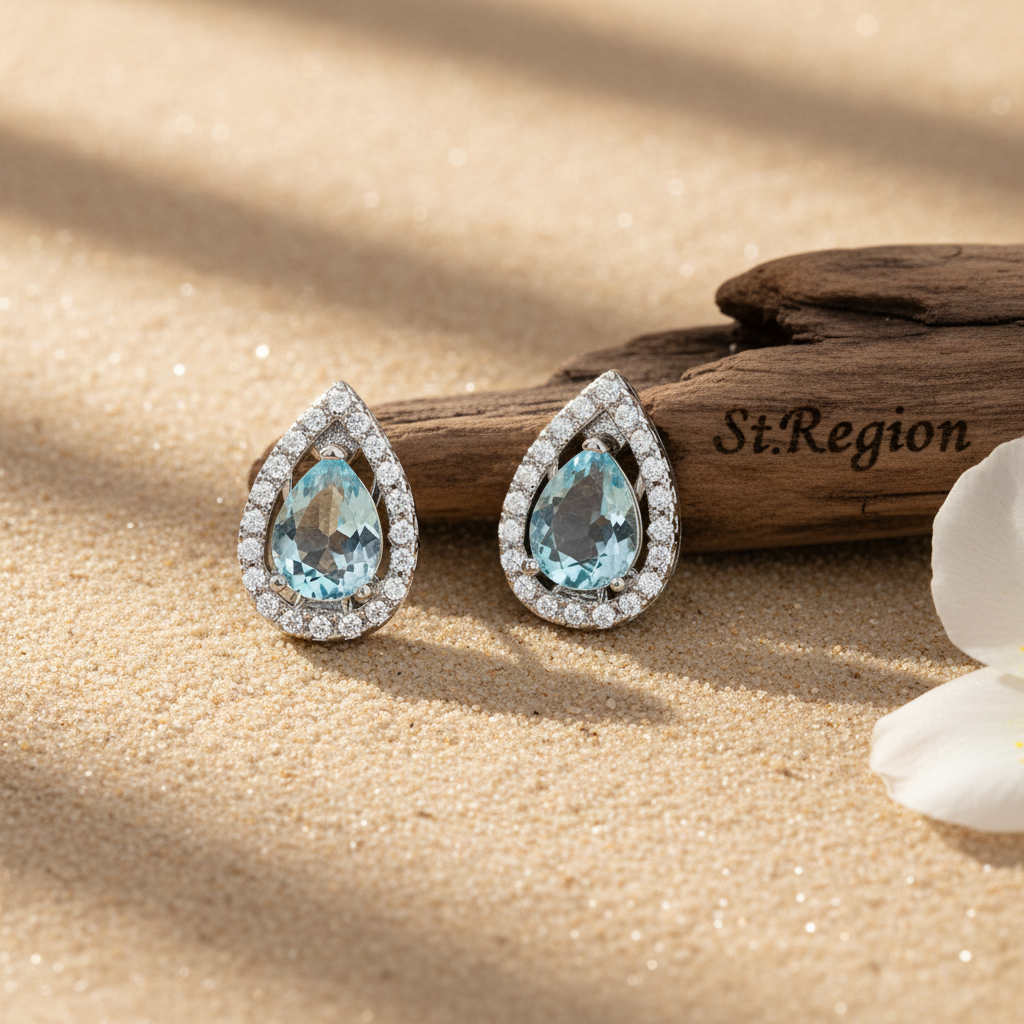 Blue Topaz & Cubic Zirconia Silvertone Hola Drop Huggie Earrings
