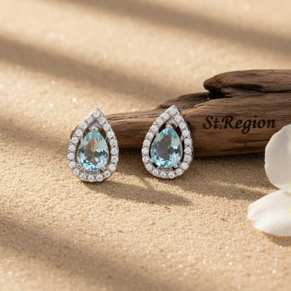 Blue Topaz & Cubic Zirconia Silvertone Hola Drop Huggie Earrings