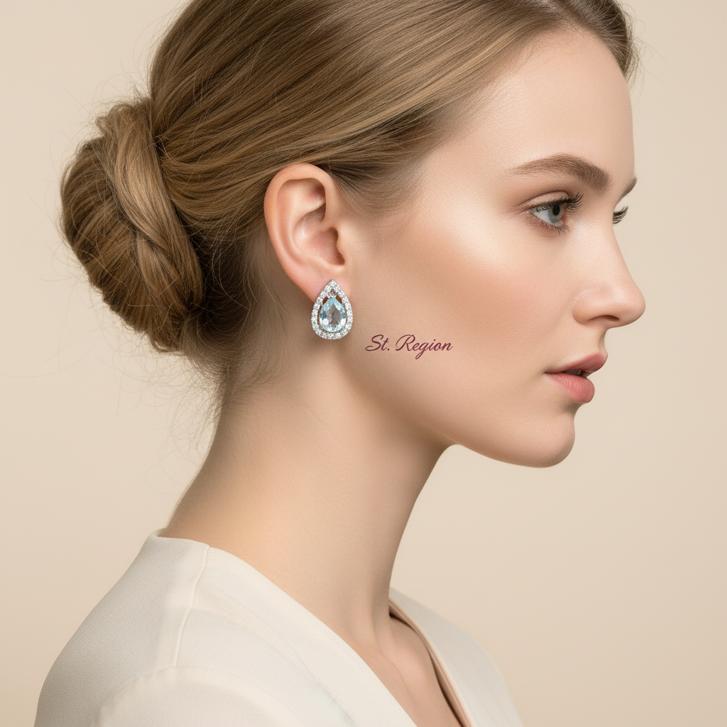 Blue Topaz & Cubic Zirconia Silvertone Hola Drop Huggie Earrings