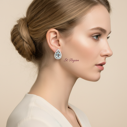 Blue Topaz & Cubic Zirconia Silvertone Hola Drop Huggie Earrings