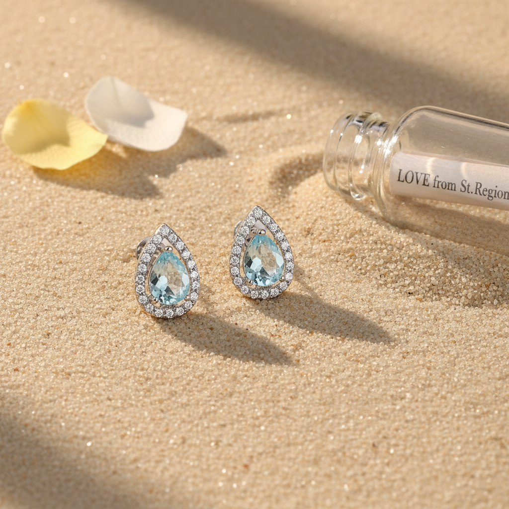 Blue Topaz & Cubic Zirconia Silvertone Hola Drop Huggie Earrings