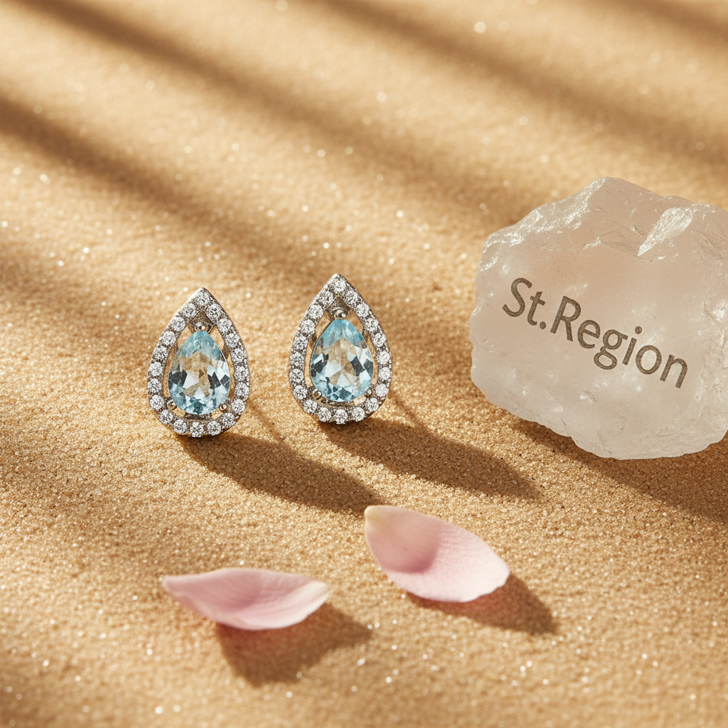 Blue Topaz & Cubic Zirconia Silvertone Hola Drop Huggie Earrings