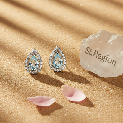 Blue Topaz & Cubic Zirconia Silvertone Hola Drop Huggie Earrings